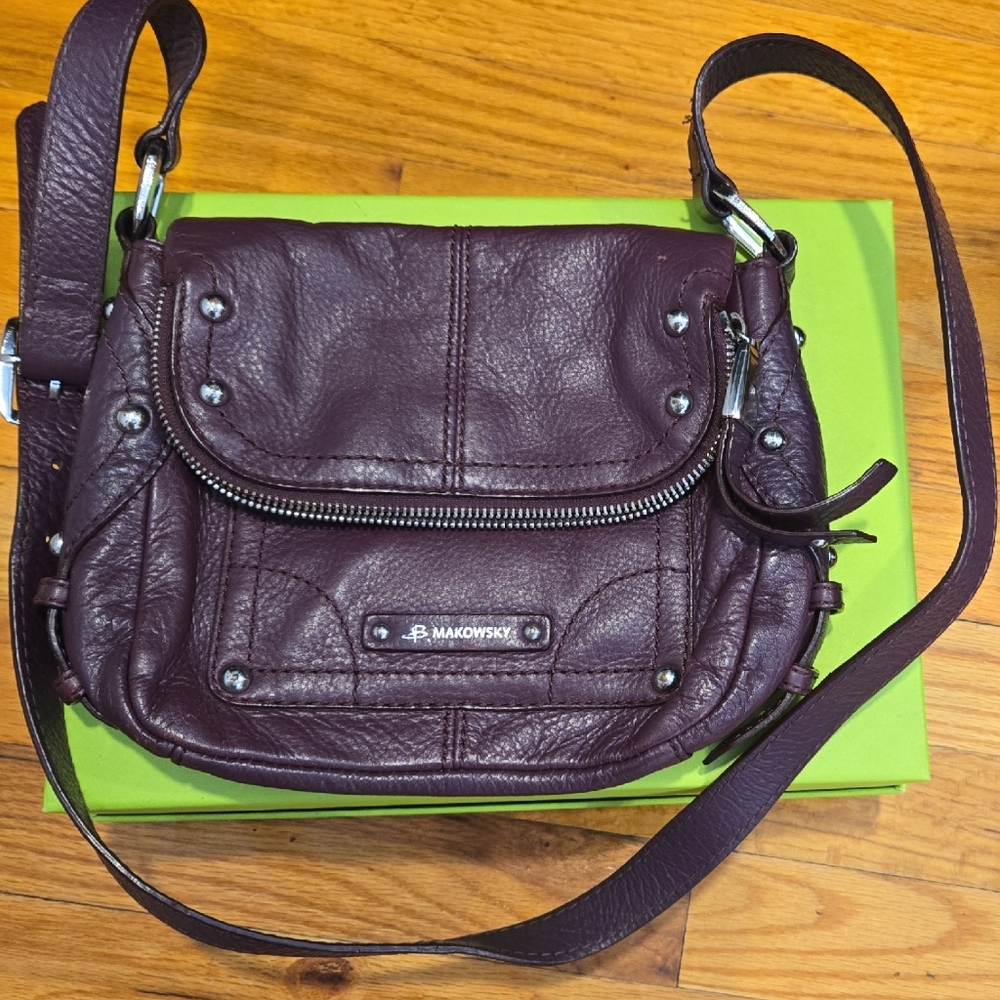 B. Makowsky Dark Purple Leather Shoulder Bag